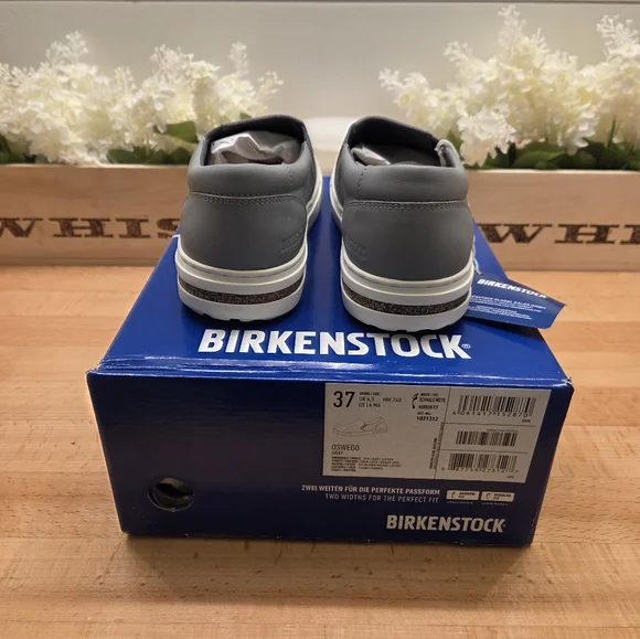 Birkenstock Oswego Leather Slip-On Sneakers Gray Womens Size 37 NIB - Picture 4 of 8